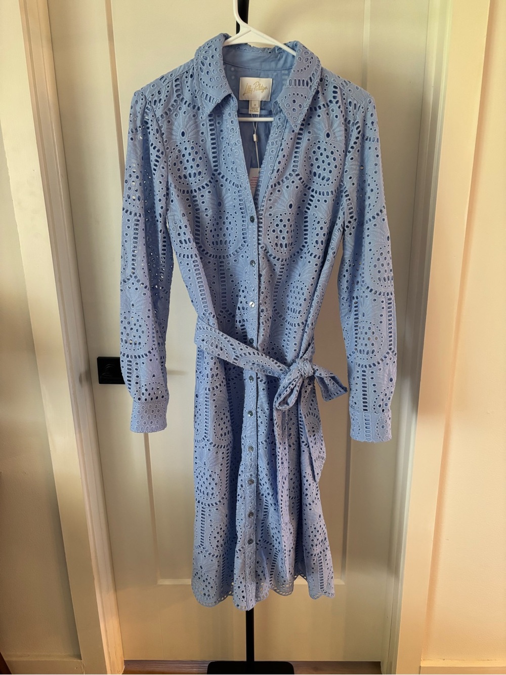 NWT Lilly Pulitzer $297 Eira Midi Shirtdress Jacaranda Blue Eyelet Size 6